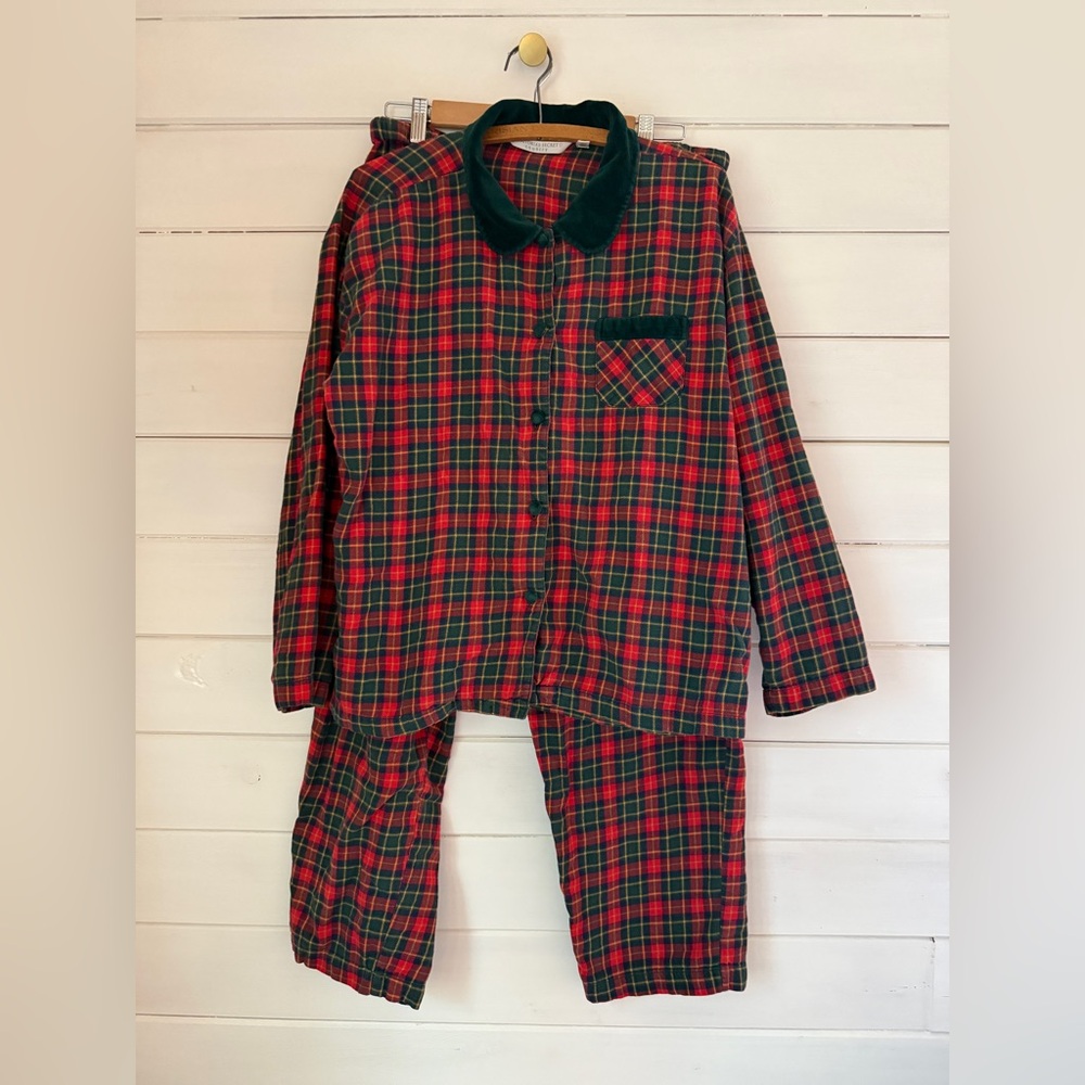 Vintage 90s Victorias Secret Country Tartan Plaid Flannel 2 PC Pajama Set LARGE